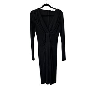 Diane Von Furstenberg Sheath Dress Long Sleeve Ruched Detail Black Women's Sz 4